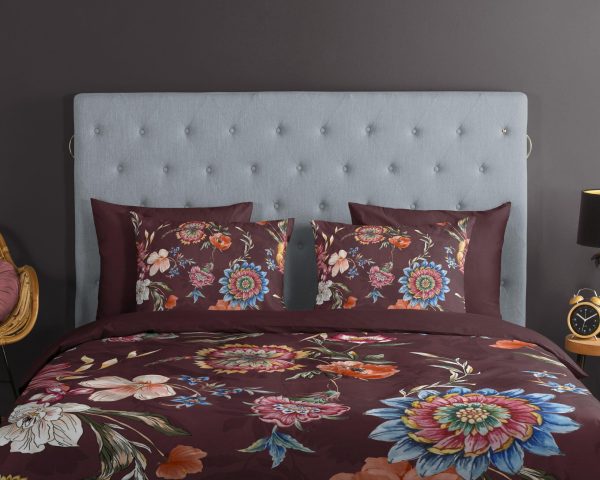 Good Morning Dekbedovertrek "bloemen" - Bordeaux - (200x200/220 cm) - Katoen - Afbeelding 3