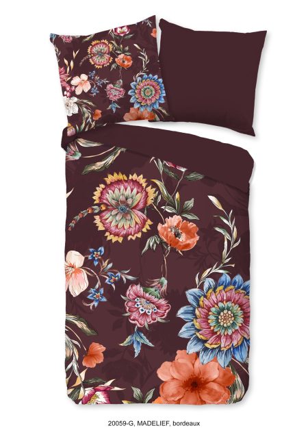 Good Morning Dekbedovertrek "bloemen" - Bordeaux - (155x220 cm) - Katoen
