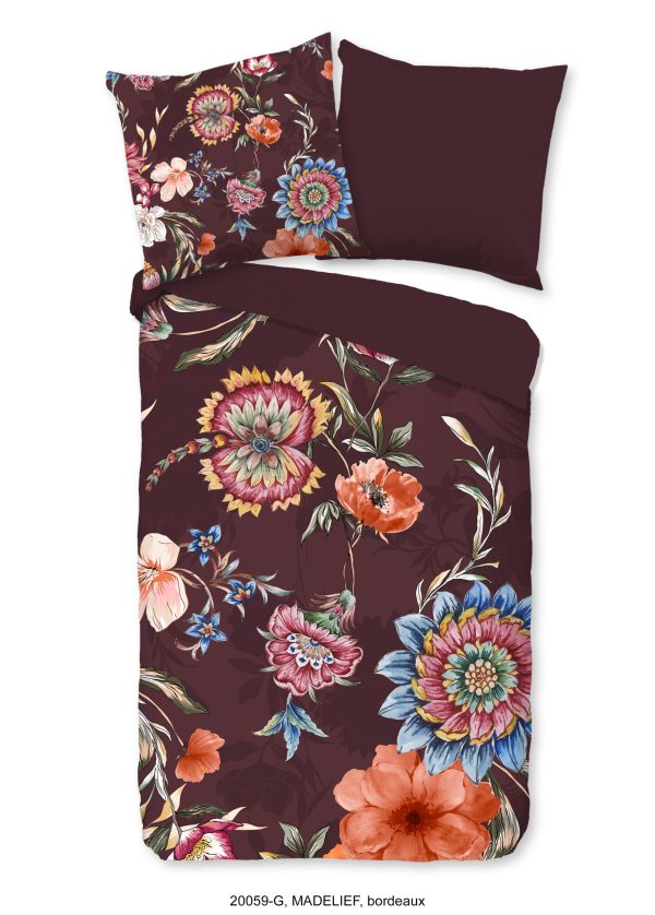 Good Morning Dekbedovertrek "bloemen" - Bordeaux - (155x220 cm) - Katoen
