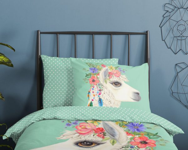 Good Morning Kinderdekbedovertrek "lama" - Mint - (140x200/220 cm) - Katoen - Afbeelding 3