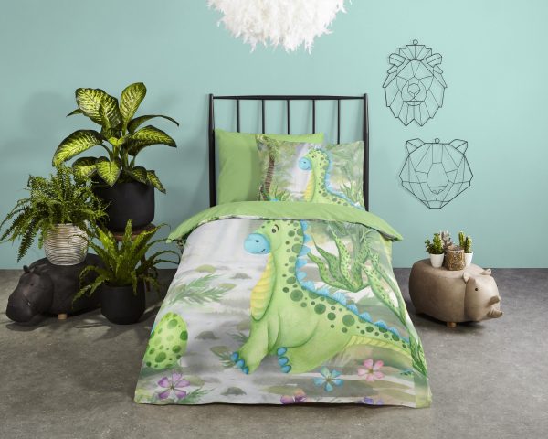 Good Morning Kinderdekbedovertrek "dinosaurus" - Groen - (140x200/220 cm) - Katoen - Afbeelding 2