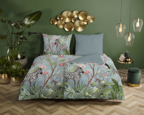 Descanso Dekbedovertrek "jungle print" - Aqua - (155x220 cm) - Biologisch Katoen satijn - Afbeelding 2