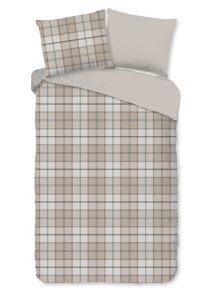 Good Morning Dekbedovertrek "geruite print" - Zand - (140x200/220 cm) - Katoen Flanel
