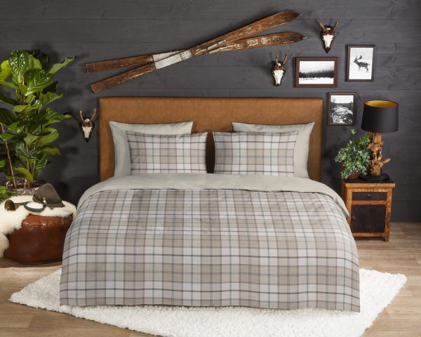 Good Morning Dekbedovertrek "geruite print" - Zand - (260x200/220 cm) - Katoen Flanel - Afbeelding 2