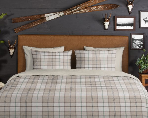 Good Morning Dekbedovertrek "geruite print" - Zand - (260x200/220 cm) - Katoen Flanel - Afbeelding 3