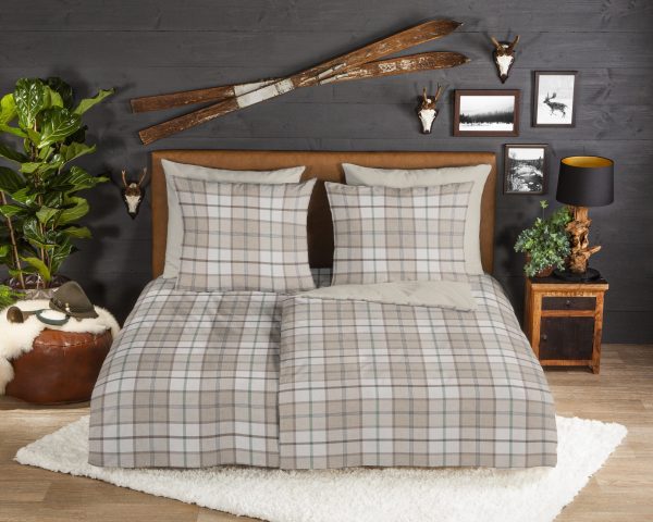 Good Morning Dekbedovertrek "geruite print" - Zand - (155x220 cm) - Katoen Flanel - Afbeelding 2