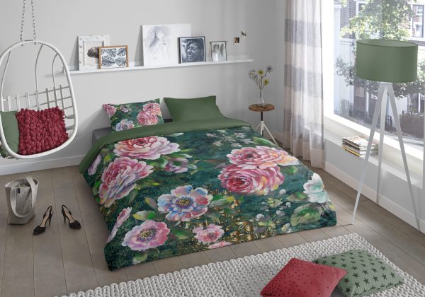 Good Morning Dekbedovertrek "bloemen" - Groen - (140x200/220 cm) - Katoen - Afbeelding 2