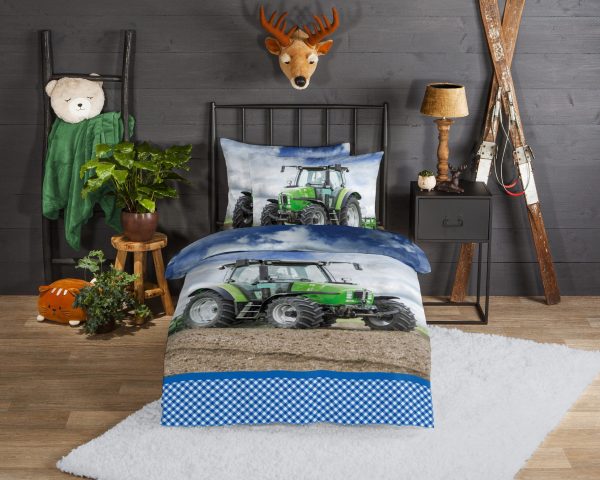 Good Morning Kinderdekbedovertrek "tractor" - Groen - (140x200/220 cm) - Katoen Flanel - Afbeelding 2