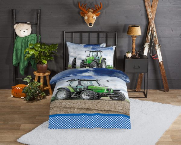 Good Morning Kinderdekbedovertrek "tractor" - Groen - (140x200 cm) - Katoen Flanel - Afbeelding 2