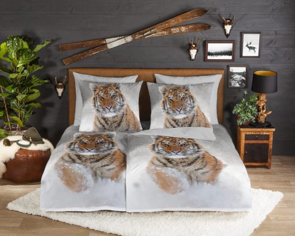 Good Morning Dekbedovertrek "tijger in de sneeuw" - Grijs - (135x200 cm) - Katoen Flanel - Afbeelding 2