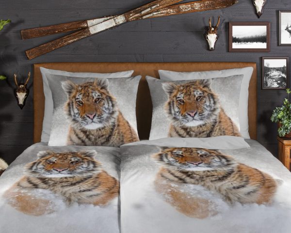Good Morning Dekbedovertrek "tijger in de sneeuw" - Grijs - (135x200 cm) - Katoen Flanel - Afbeelding 3