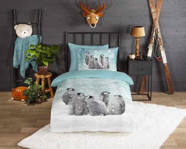 Good Morning Kinderdekbedovertrek "pinguins" - Blauw - (140x200/220 cm) - Katoen Flanel - Afbeelding 2