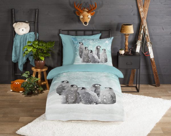 Good Morning Kinderdekbedovertrek "pinguins" - Blauw - (135x200 cm) - Katoen Flanel - Afbeelding 2
