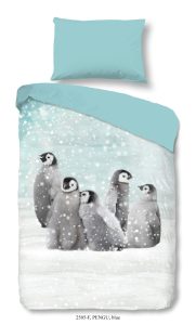 Good Morning Dekbedovertrek "pinguins" - Blauw - (140x200 cm) - Katoen Flanel