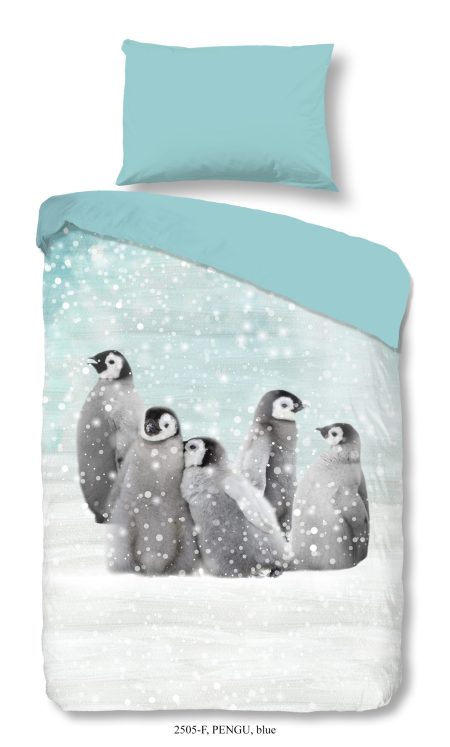 Good Morning Dekbedovertrek "pinguins" - Blauw - (140x200 cm) - Katoen Flanel