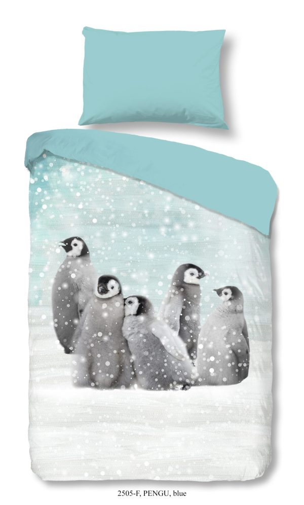 Good Morning Dekbedovertrek "pinguins" - Blauw - (140x200 cm) - Katoen Flanel