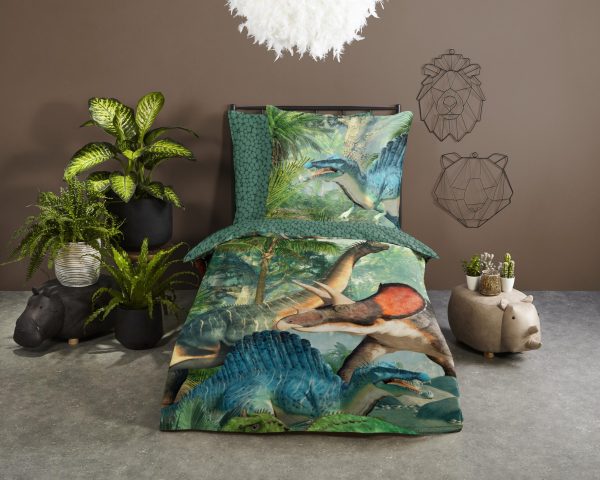 Good Morning Kinderdekbedovertrek "dinosaurussen" - Groen - (135x200 cm) - Katoen - Afbeelding 2