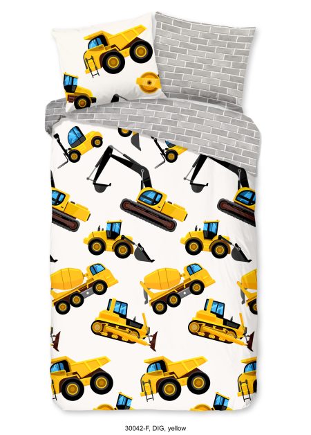 Good Morning Kinderdekbedovertrek "graafmachines" - Geel - (140x200/220 cm) - Katoen Flanel