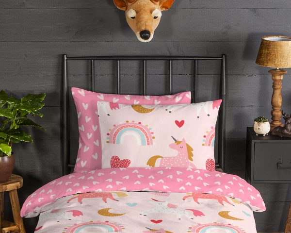 Good Morning Kinderdekbedovertrek "eenhoorn en regenboog" - Roze - (140x200/220 cm) - Katoen Flanel - Afbeelding 3