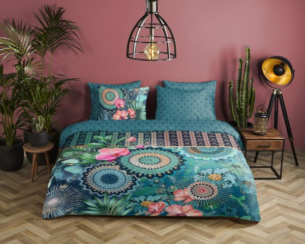 HIP Dekbedovertrek "mandala's en bloemen" - Petrol - (200x200/220 cm) - Katoen Satijn - Afbeelding 2