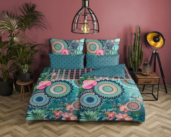 HIP Dekbedovertrek "mandala's en bloemen" - Petrol - (155x220 cm) - Katoen Satijn - Afbeelding 2
