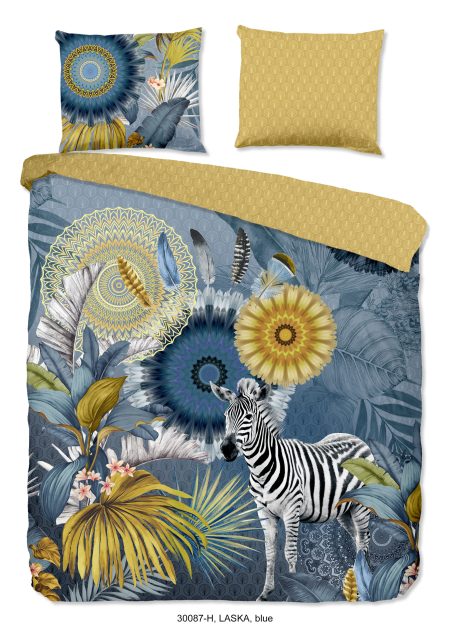 HIP Dekbedovertrek "mandala's, bladeren en een zebra" - Blauw - (240x200/220 cm) - Katoen Satijn