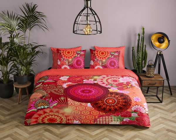 HIP Dekbedovertrek "mandala's en bloemen" - Rood - (140x200/220 cm) - Katoen Satijn - Afbeelding 2