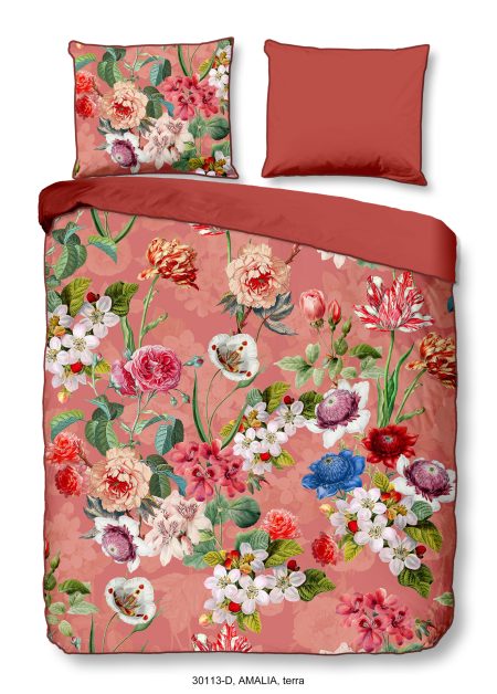 Descanso Dekbedovertrek "bloemen" - Terra - (140x200/220 cm) - Biologisch Katoen satijn