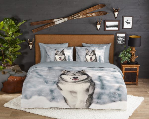 Good Morning Dekbedovertrek "husky hond" - Grijs - (200x200/220 cm) - Katoen Flanel - Afbeelding 2