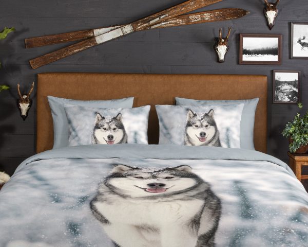 Good Morning Dekbedovertrek "husky hond" - Grijs - (200x200/220 cm) - Katoen Flanel - Afbeelding 3