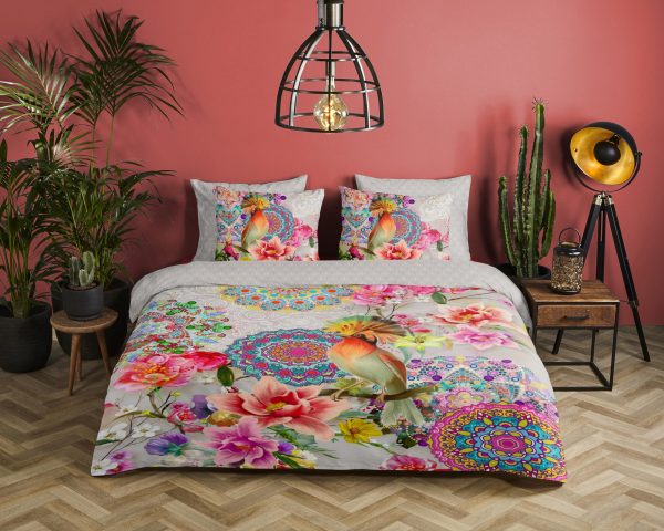 HIP Dekbedovertrek "mandala's, bloemen en een vogel" - Multi - (140x200/220 cm) - Katoen Satijn - Afbeelding 2