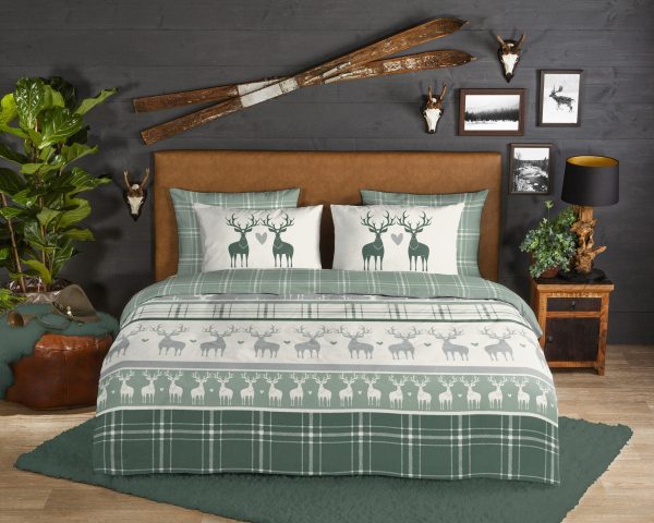 Good Morning Dekbedovertrek "rendieren" - Groen - (240x200/220 cm) - Katoen Flanel - Afbeelding 2