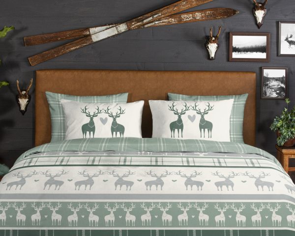 Good Morning Dekbedovertrek "rendieren" - Groen - (240x200/220 cm) - Katoen Flanel - Afbeelding 3
