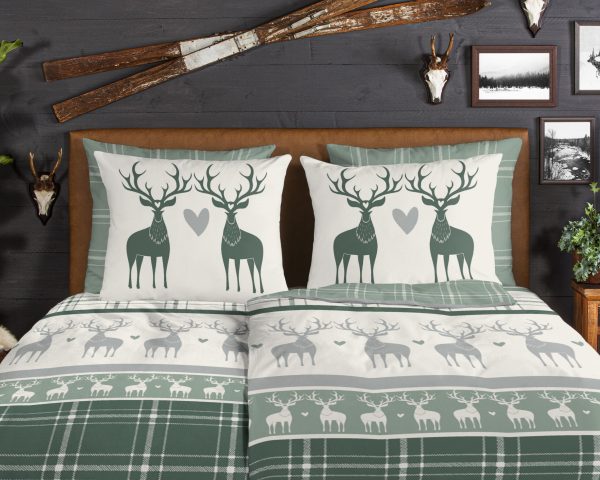 Good Morning Dekbedovertrek "rendieren" - Groen - (135x200 cm) - Katoen Flanel - Afbeelding 3