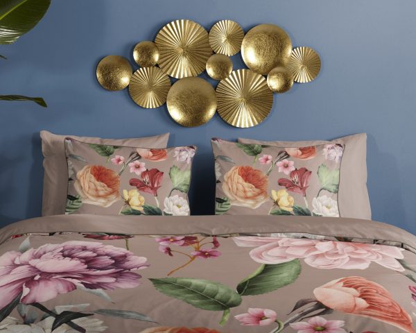 Descanso Dekbedovertrek "bloemen" - Taupe - (200x200/220 cm) - Biologisch Katoen satijn - Afbeelding 3