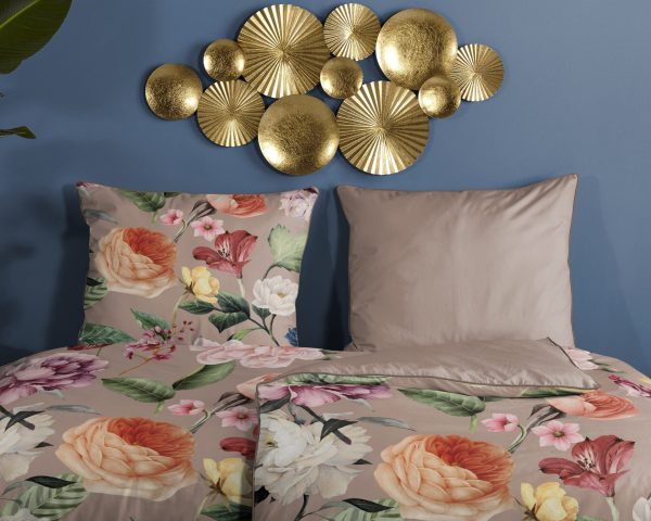 Descanso Dekbedovertrek "bloemen" - Taupe - (140x200 cm) - Biologisch Katoen satijn - Afbeelding 3