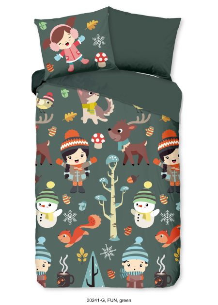 Good Morning Kinderdekbedovertrek "winter thema" - Groen - (140x200/220 cm) - Katoen