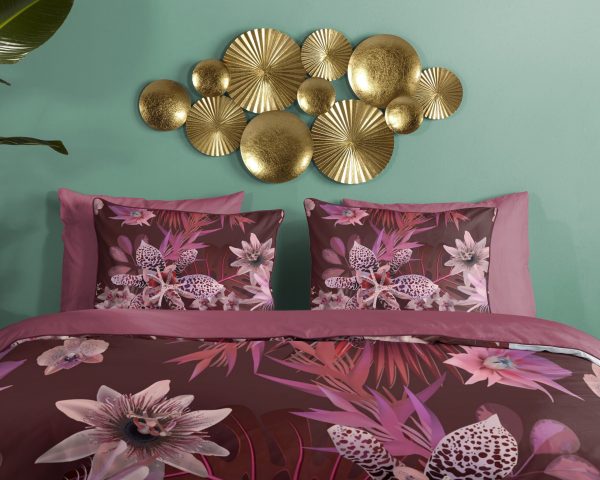 Descanso Dekbedovertrek "bloemen" - Bordeaux - (200x200/220 cm) - Biologisch Katoen satijn - Afbeelding 3