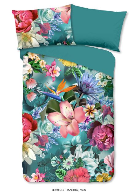Good Morning Dekbedovertrek "bloemen" - Petrol - (140x200 cm) - Katoen