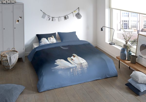 Pure Dekbedovertrek "zwanen" - Blauw - (135x200 cm) - Microfiber - Afbeelding 2