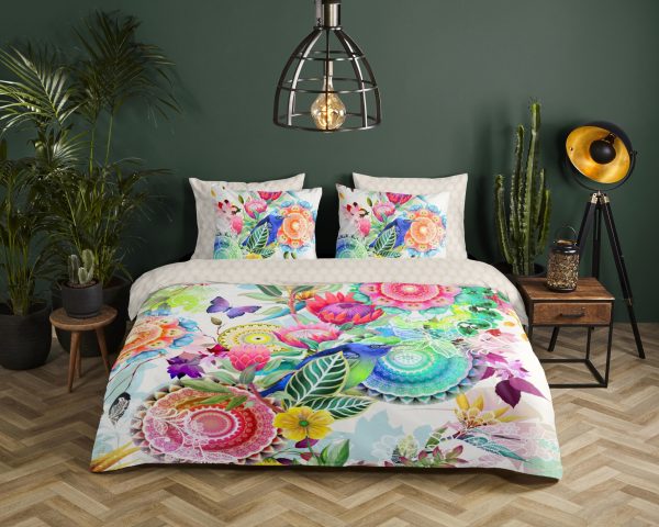 HIP Dekbedovertrek "mandala's, bloemen en een vogel" - Multi - (200x200/220 cm) - Katoen Satijn - Afbeelding 2