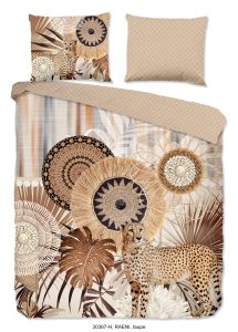 HIP Dekbedovertrek "mandala's en een luipaard" - Taupe - (200x200/220 cm) - Katoen Satijn