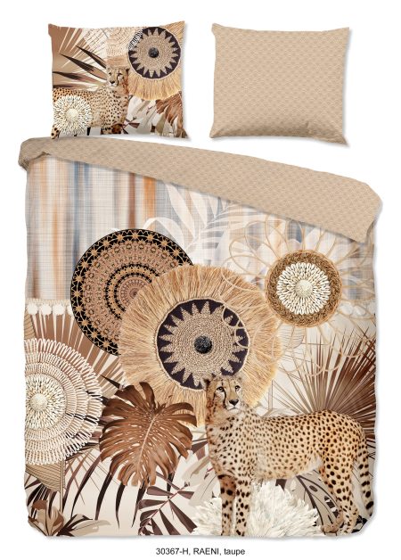 HIP Dekbedovertrek "mandala's en een luipaard" - Taupe - (200x200/220 cm) - Katoen Satijn