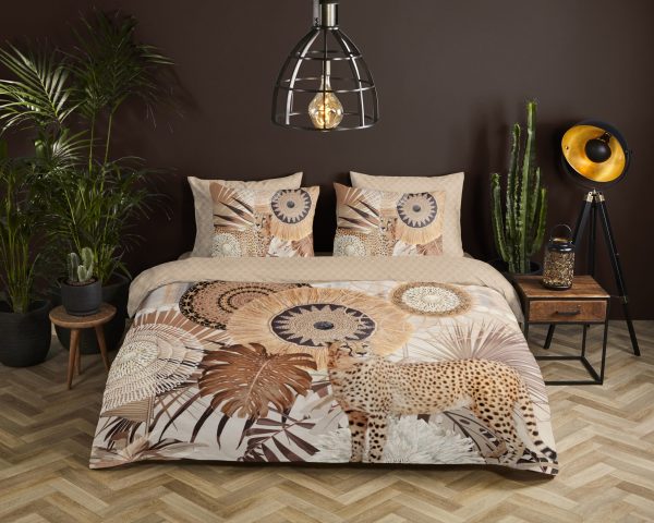 HIP Dekbedovertrek "mandala's en een luipaard" - Taupe - (200x200/220 cm) - Katoen Satijn - Afbeelding 2