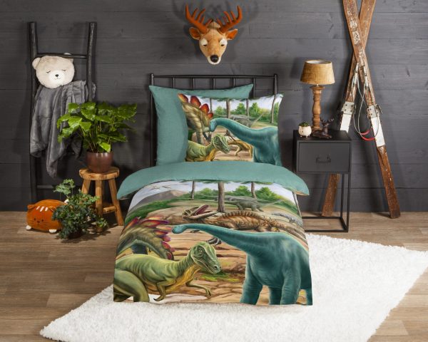 Good Morning Kinderdekbedovertrek "dinosaurussen" - Multi - (135x200 cm) - Katoen Flanel - Afbeelding 2