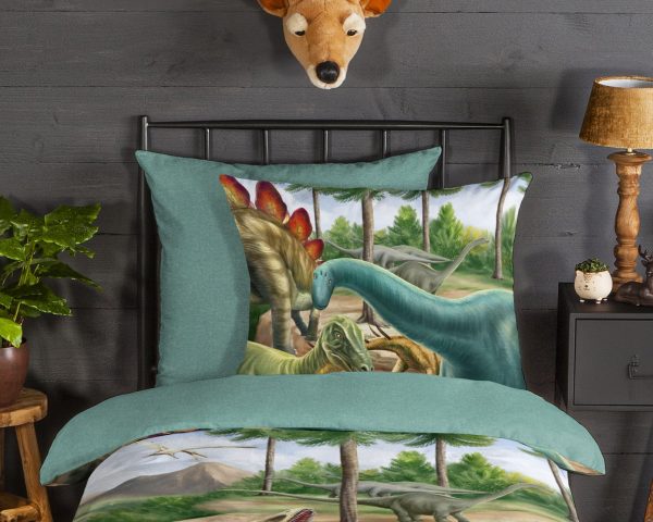 Good Morning Kinderdekbedovertrek "dinosaurussen" - Multi - (135x200 cm) - Katoen Flanel - Afbeelding 3