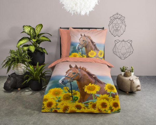 Good Morning Kinderdekbedovertrek "paard met zonnebloemen" - Multi - (135x200 cm) - Katoen - Afbeelding 2