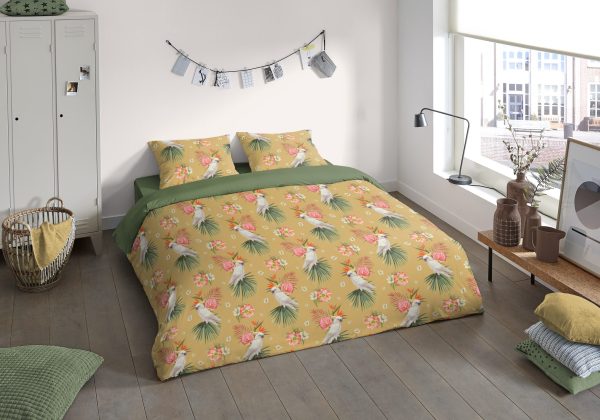 Pure Dekbedovertrek "papegaaien" - Oker - (135x200 cm) - Microfiber - Afbeelding 2