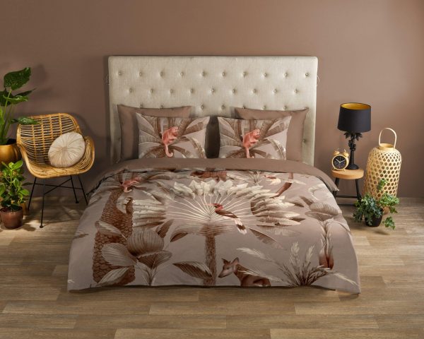 Good Morning Dekbedovertrek "bladeren en dieren" - Taupe - (200x200/220 cm) - Katoen - Afbeelding 2