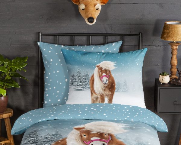 Good Morning Kinderdekbedovertrek "paard in de sneeuw" - Multi - (135x200 cm) - Katoen Flanel - Afbeelding 3